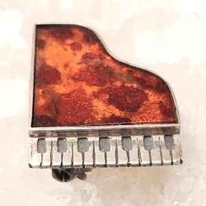 Vintage Baltic Amber Sterling Silver Piano Brooch/Pin